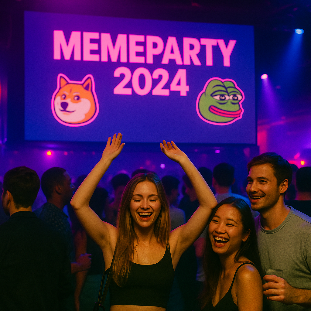Lisbon Event - People celebrating with Doge and Pepe memes